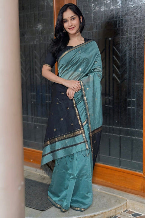 VastraLakshmi Classy Sea Green Cotton Silk Saree With Gratifying  Blouse Piece