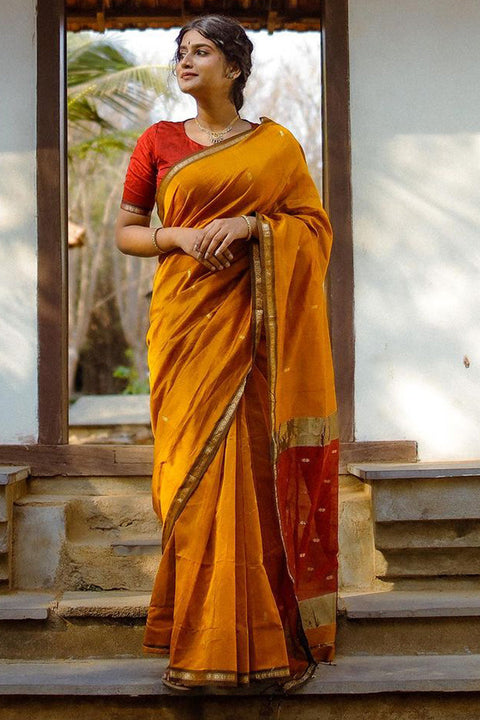 VastraLakshmi Serendipity Yellow Cotton Silk Saree With Enchanting Blouse Piece