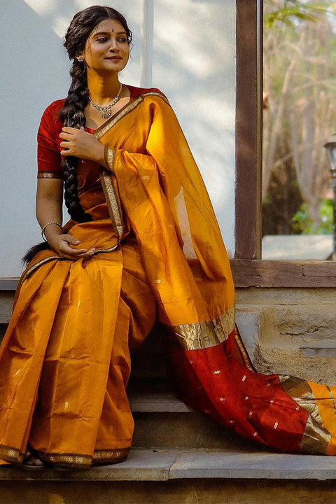 VastraLakshmi Serendipity Yellow Cotton Silk Saree With Enchanting Blouse Piece