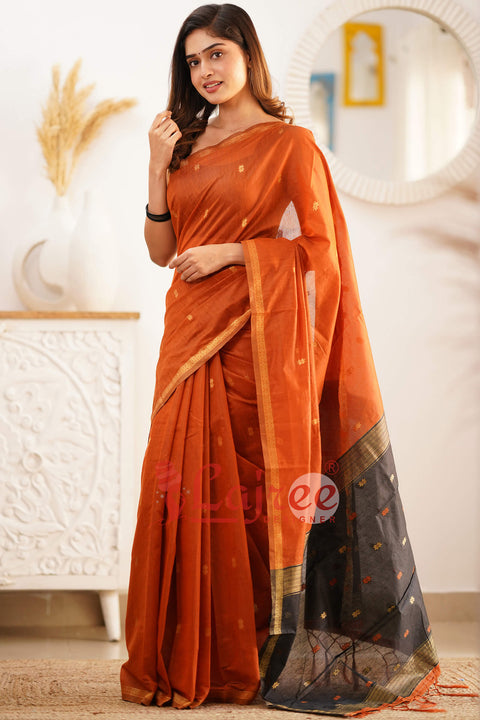 VastraLakshmi Sophisticated Orange Cotton Silk Saree With Elegant Blouse Piece