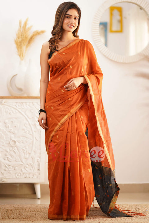 VastraLakshmi Sophisticated Orange Cotton Silk Saree With Elegant Blouse Piece