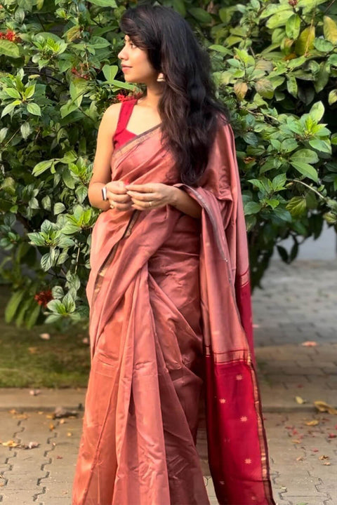 VastraLakshmi Comely Pink Cotton Silk Saree With Fancifull Blouse Piece