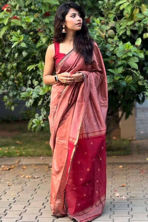 VastraLakshmi Comely Pink Cotton Silk Saree With Fancifull Blouse Piece