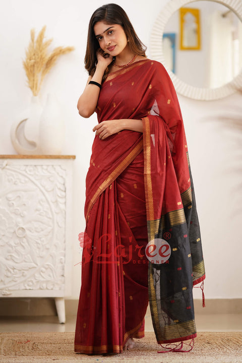 VastraLakshmi Stunning Red Cotton Silk Saree With Elegant Blouse Piece