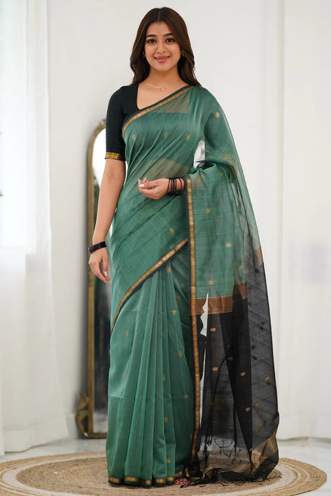 VastraLakshmi Vibrant Sea Green Cotton Silk Saree With Inimitable Blouse Piece