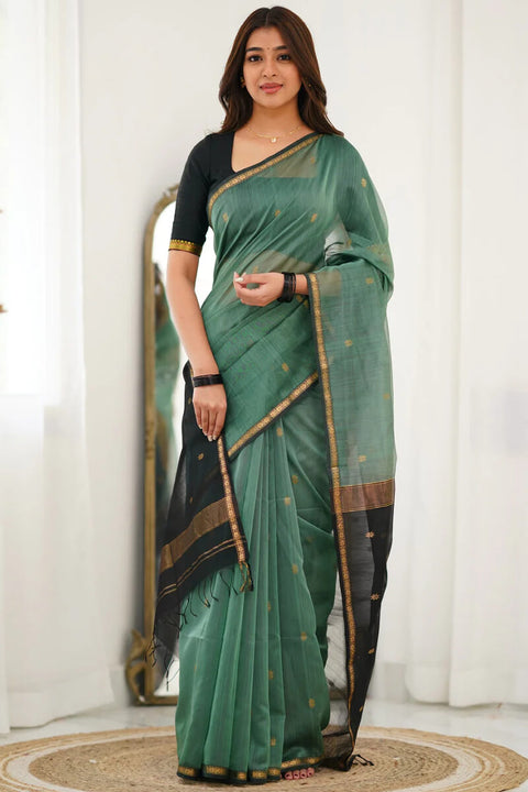 VastraLakshmi Vibrant Sea Green Cotton Silk Saree With Inimitable Blouse Piece