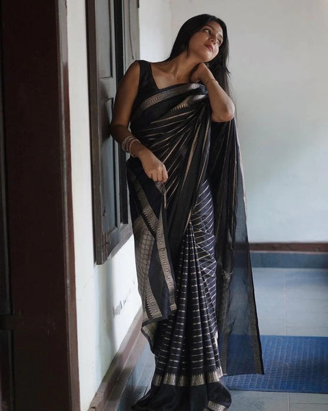 VastraLakshmi Engrossing Black Soft Banarasi Silk Saree With Flattering Blouse Piece