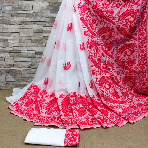 VastraLakshmi Woebegone White Cotton Silk Saree With Devastating Blouse Piece