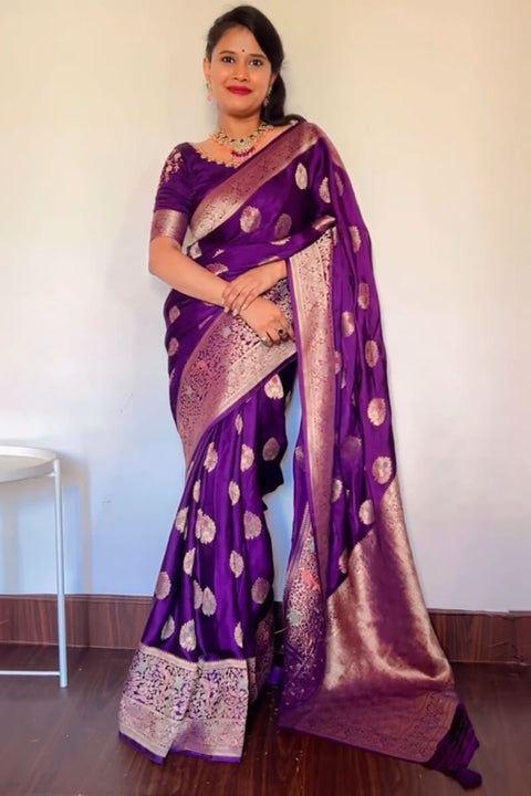 VastraLakshmi Classy Purple Soft Silk Saree With Marvellous Blouse Piece