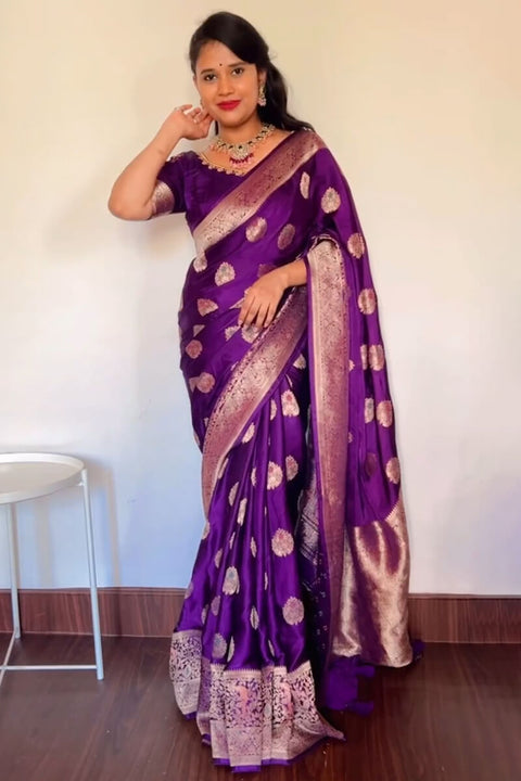 VastraLakshmi Classy Purple Soft Silk Saree With Marvellous Blouse Piece