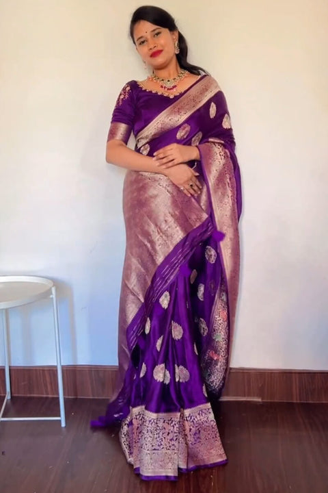 VastraLakshmi Classy Purple Soft Silk Saree With Marvellous Blouse Piece