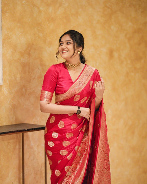 VastraLakshmi A glam Red Soft Silk Saree With Classic Blouse Piece