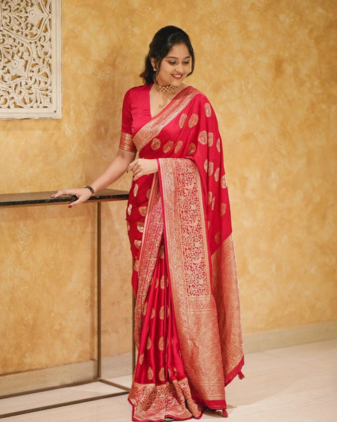 VastraLakshmi A glam Red Soft Silk Saree With Classic Blouse Piece