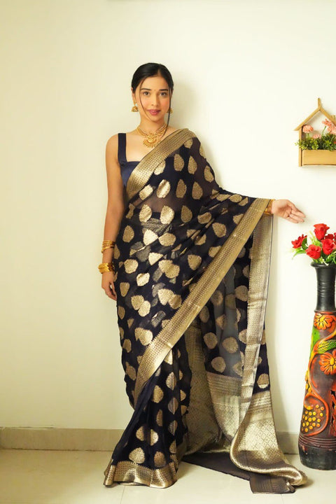 VastraLakshmi Tempting 1-Minute Ready To Wear Black Soft Silk Saree