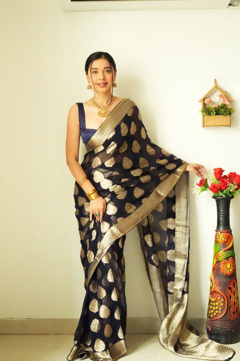 VastraLakshmi Tempting 1-Minute Ready To Wear Black Soft Silk Saree