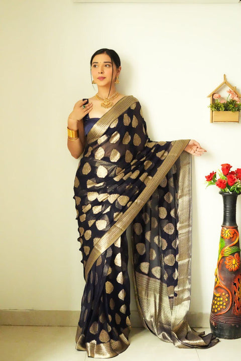 VastraLakshmi Tempting 1-Minute Ready To Wear Black Soft Silk Saree