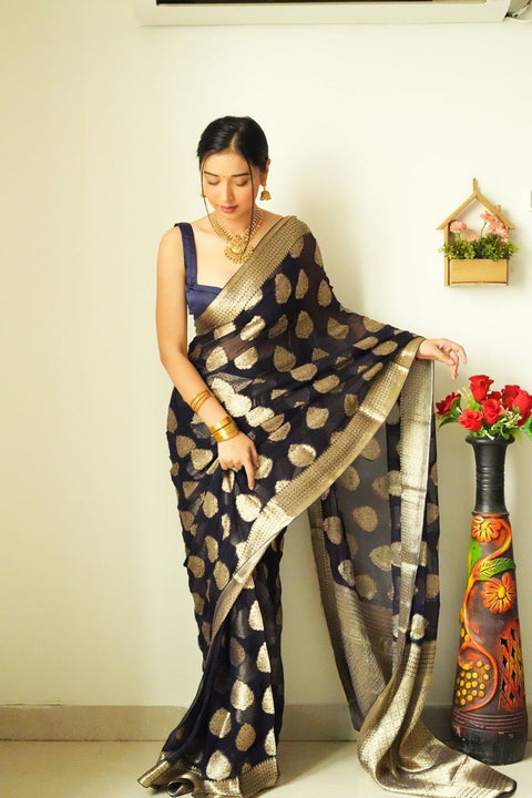 VastraLakshmi Tempting 1-Minute Ready To Wear Black Soft Silk Saree