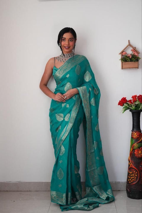 VastraLakshmi Trendy 1-Minute Ready To Wear Sea Green Soft Silk Saree