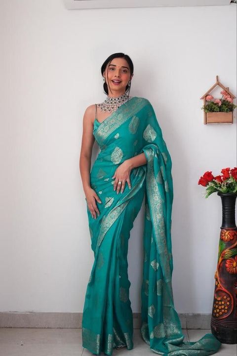 VastraLakshmi Trendy 1-Minute Ready To Wear Sea Green Soft Silk Saree