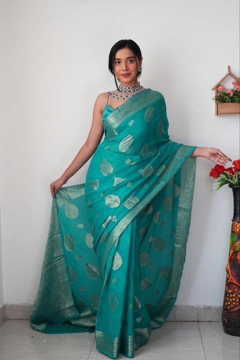 VastraLakshmi Trendy 1-Minute Ready To Wear Sea Green Soft Silk Saree