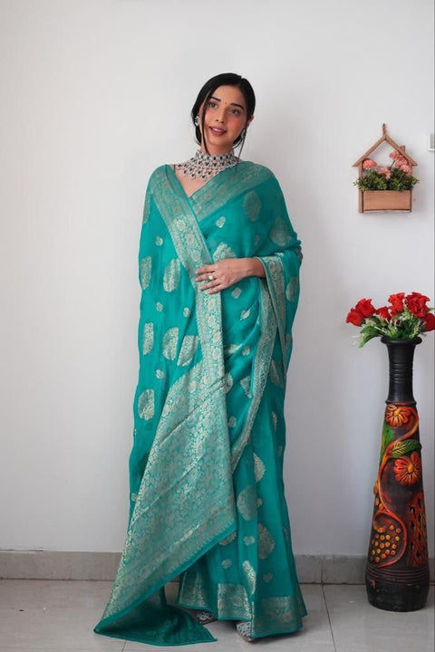 VastraLakshmi Trendy 1-Minute Ready To Wear Sea Green Soft Silk Saree