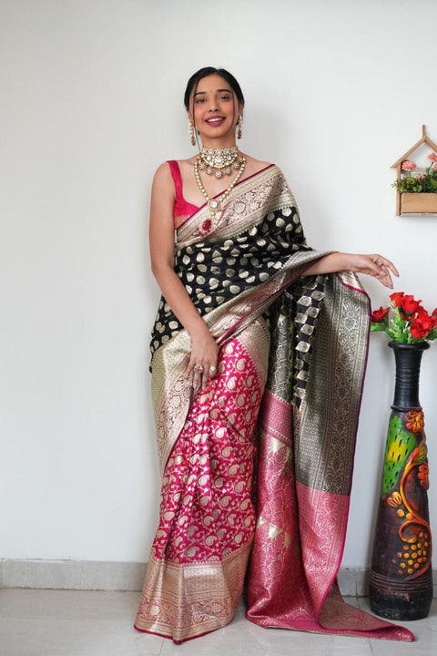 VastraLakshmi Attractive 1-Minute Ready To Wear Black Soft Silk Saree