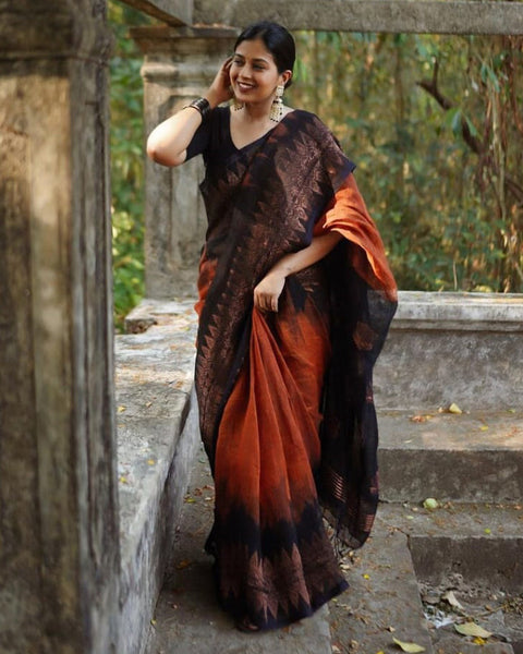 VastraLakshmi Outstanding Orange Soft Silk Saree With Dalliance Blouse Piece