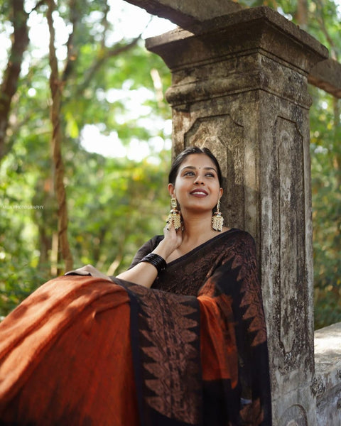 VastraLakshmi Outstanding Orange Soft Silk Saree With Dalliance Blouse Piece