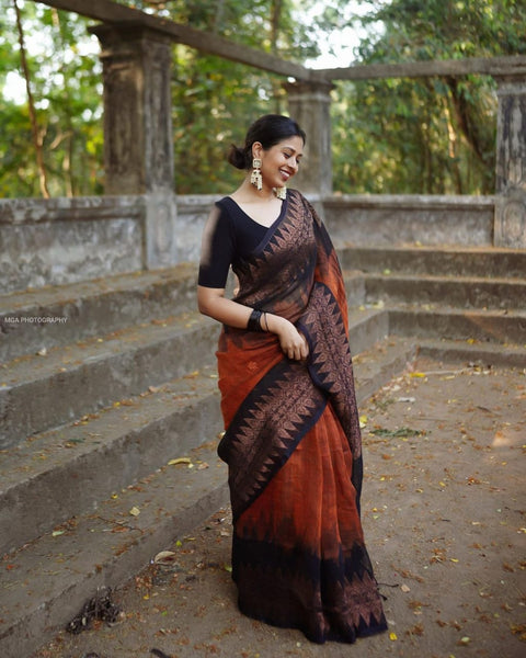 VastraLakshmi Outstanding Orange Soft Silk Saree With Dalliance Blouse Piece