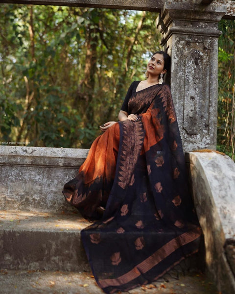 VastraLakshmi Outstanding Orange Soft Silk Saree With Dalliance Blouse Piece