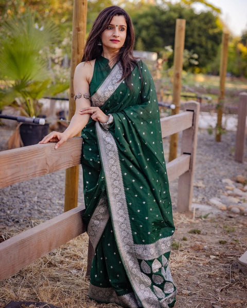 VastraLakshmi Attractive Green Cotton Silk Saree With Sensational Blouse Piece