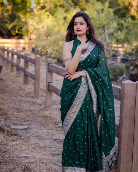 VastraLakshmi Attractive Green Cotton Silk Saree With Sensational Blouse Piece