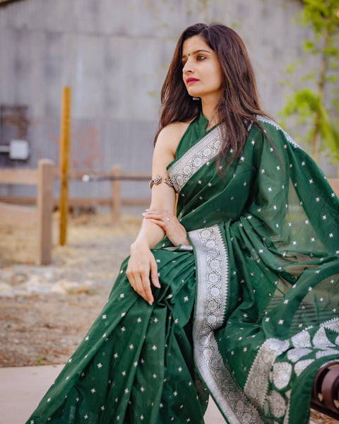 VastraLakshmi Attractive Green Cotton Silk Saree With Sensational Blouse Piece