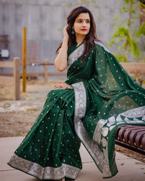 VastraLakshmi Attractive Green Cotton Silk Saree With Sensational Blouse Piece