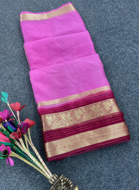 VastraLakshmi Exquisite Dark Pink Organza Silk Saree With Scintillating Blouse Piece