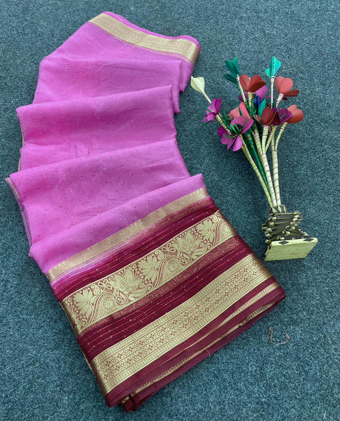 VastraLakshmi Exquisite Dark Pink Organza Silk Saree With Scintillating Blouse Piece