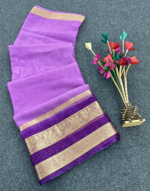 VastraLakshmi Inimitable Lavender Organza Silk Saree With Resonant Blouse Piece