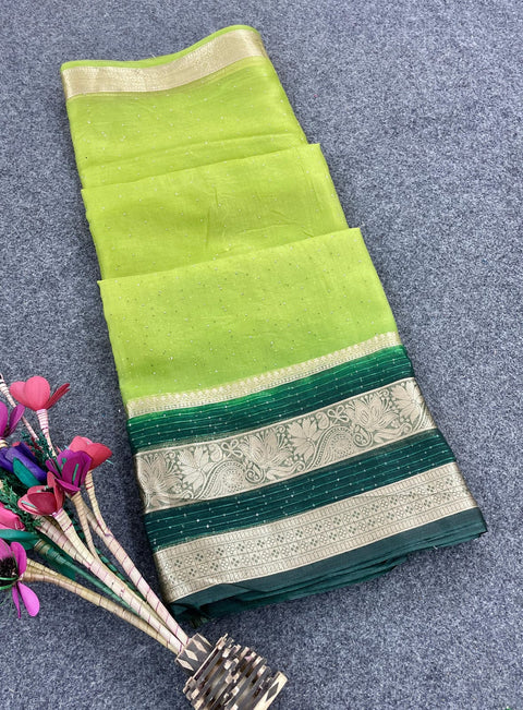 VastraLakshmi Pulsating Parrot Organza Silk Saree With Exquisite Blouse Piece