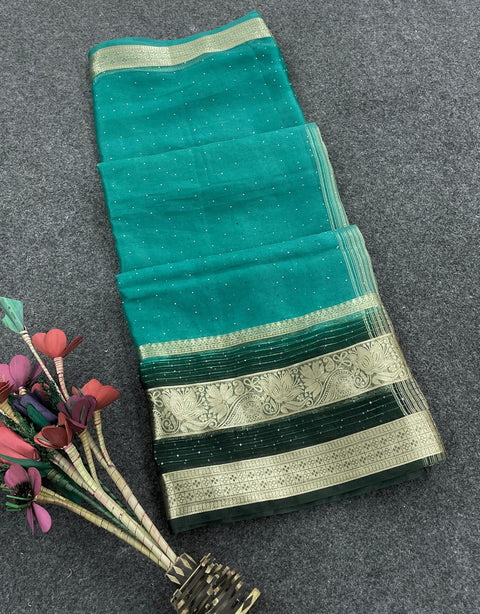 VastraLakshmi Dulcet Sea Green Organza Silk Saree With Ravishing Blouse Piece