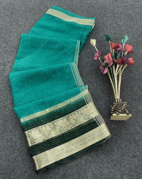 VastraLakshmi Dulcet Sea Green Organza Silk Saree With Ravishing Blouse Piece