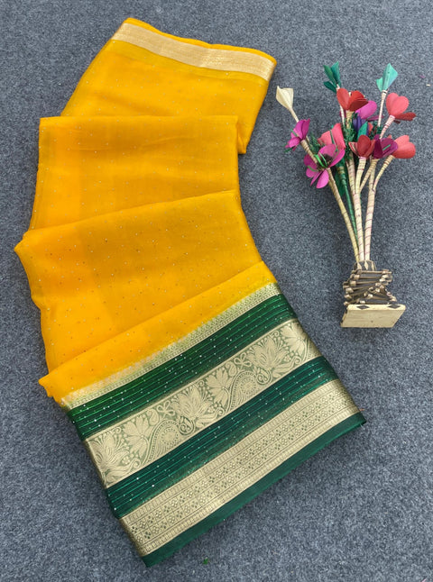 VastraLakshmi Exemplary Yellow Organza Silk Saree With Allure Blouse Piece