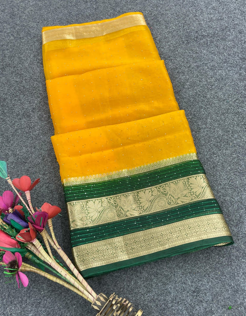 VastraLakshmi Exemplary Yellow Organza Silk Saree With Allure Blouse Piece