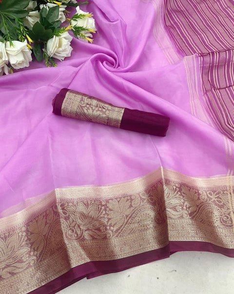 VastraLakshmi Ravishing Lavender Orgenza  Silk Saree With Intricate Blouse Piece