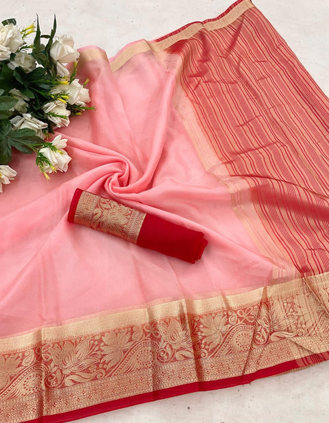 VastraLakshmi Majesty Pink Orgenza Silk Saree With Glorious Blouse Piece