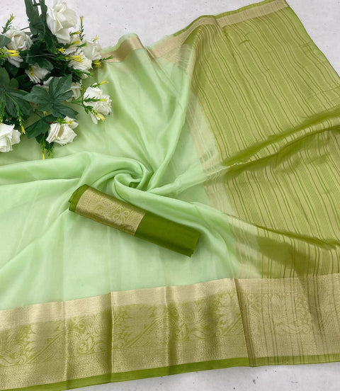 VastraLakshmi Comely Pista Orgenza Silk Saree With Conflate Blouse Piece