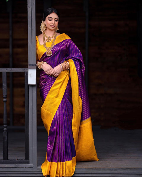 VastraLakshmi Dalliance Purple Soft Silk Saree With Chatoyant Blouse Piece