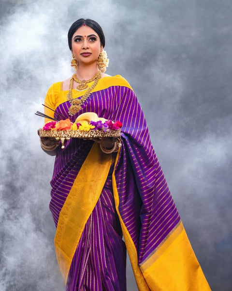 VastraLakshmi Dalliance Purple Soft Silk Saree With Chatoyant Blouse Piece