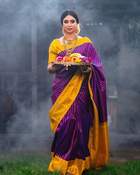 VastraLakshmi Dalliance Purple Soft Silk Saree With Chatoyant Blouse Piece