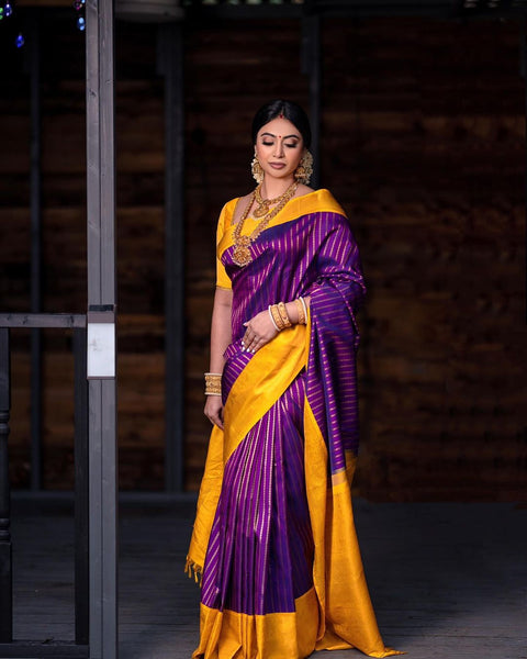 VastraLakshmi Dalliance Purple Soft Silk Saree With Chatoyant Blouse Piece