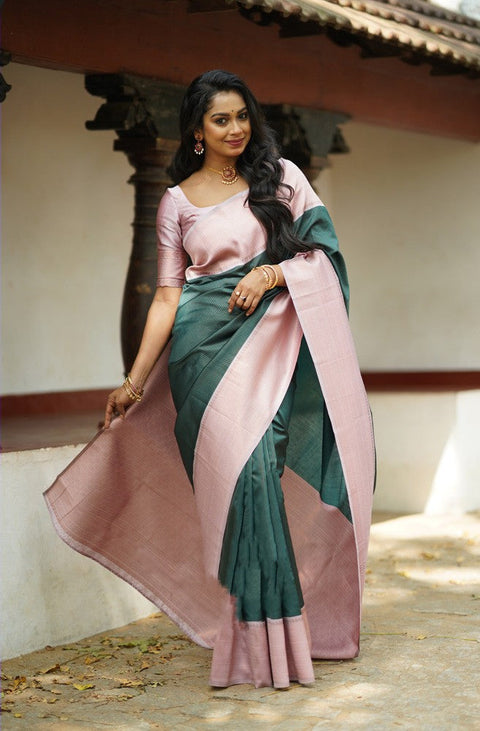 VastraLakshmi Trendy Dark Green Soft Silk Saree With Gorgeous Blouse Piece